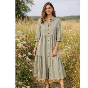 Joie Linen Blend Long Sleeve Maxi Tiered Dress XS, Prairie Flowy Cottage
